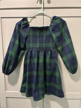 Francesca's Collections Green and Navy Plaid Smocked Dress